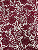 Burgundy Guipure Lace Fabric Floral Bridal Lace Guipure Wedding Dress by the Yard (Pick a Size)