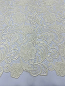 Ivory Guipure Lace Fabric Floral Bridal Lace Guipure Wedding Dress by the Yard (Pick a Size)