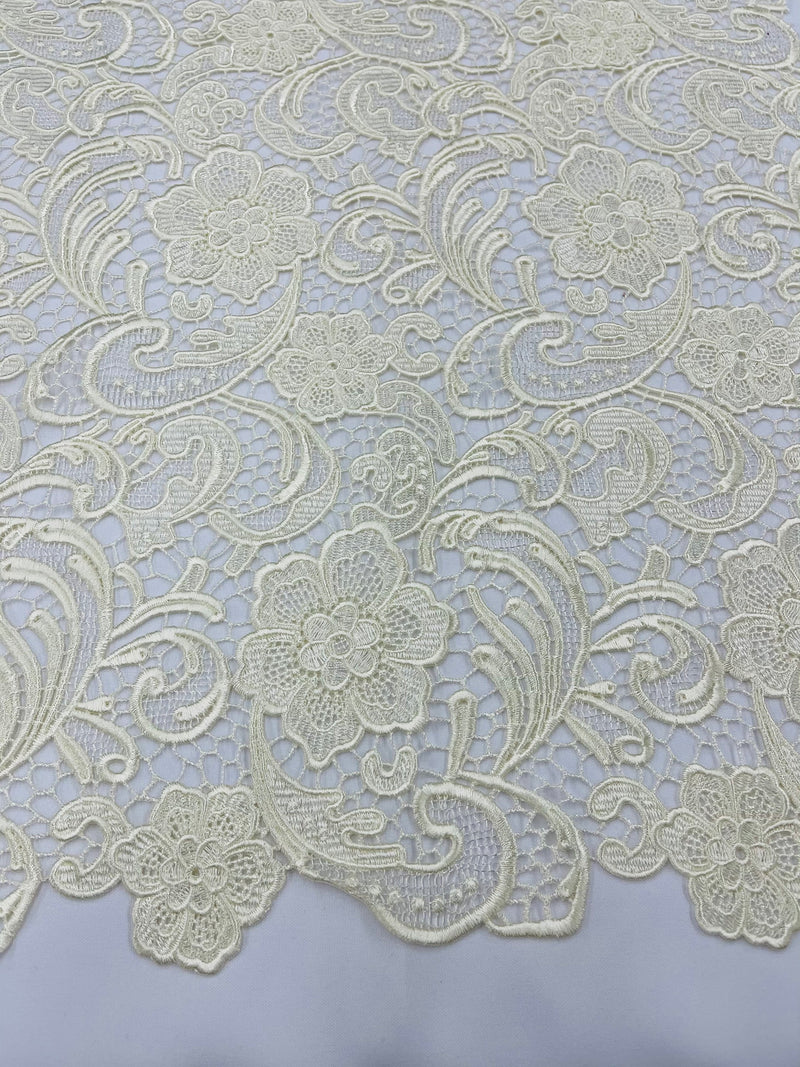 Ivory Guipure Lace Fabric Floral Bridal Lace Guipure Wedding Dress by the Yard (Pick a Size)