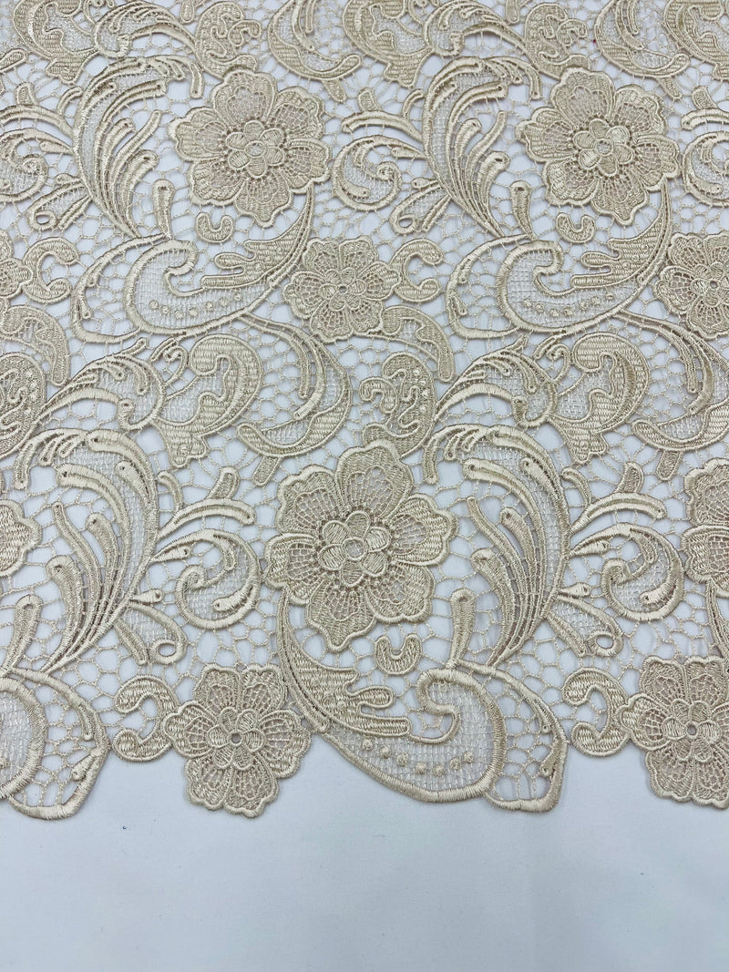 Champagne Guipure Lace Fabric Floral Bridal Lace Guipure Wedding Dress by the Yard (Pick a Size)