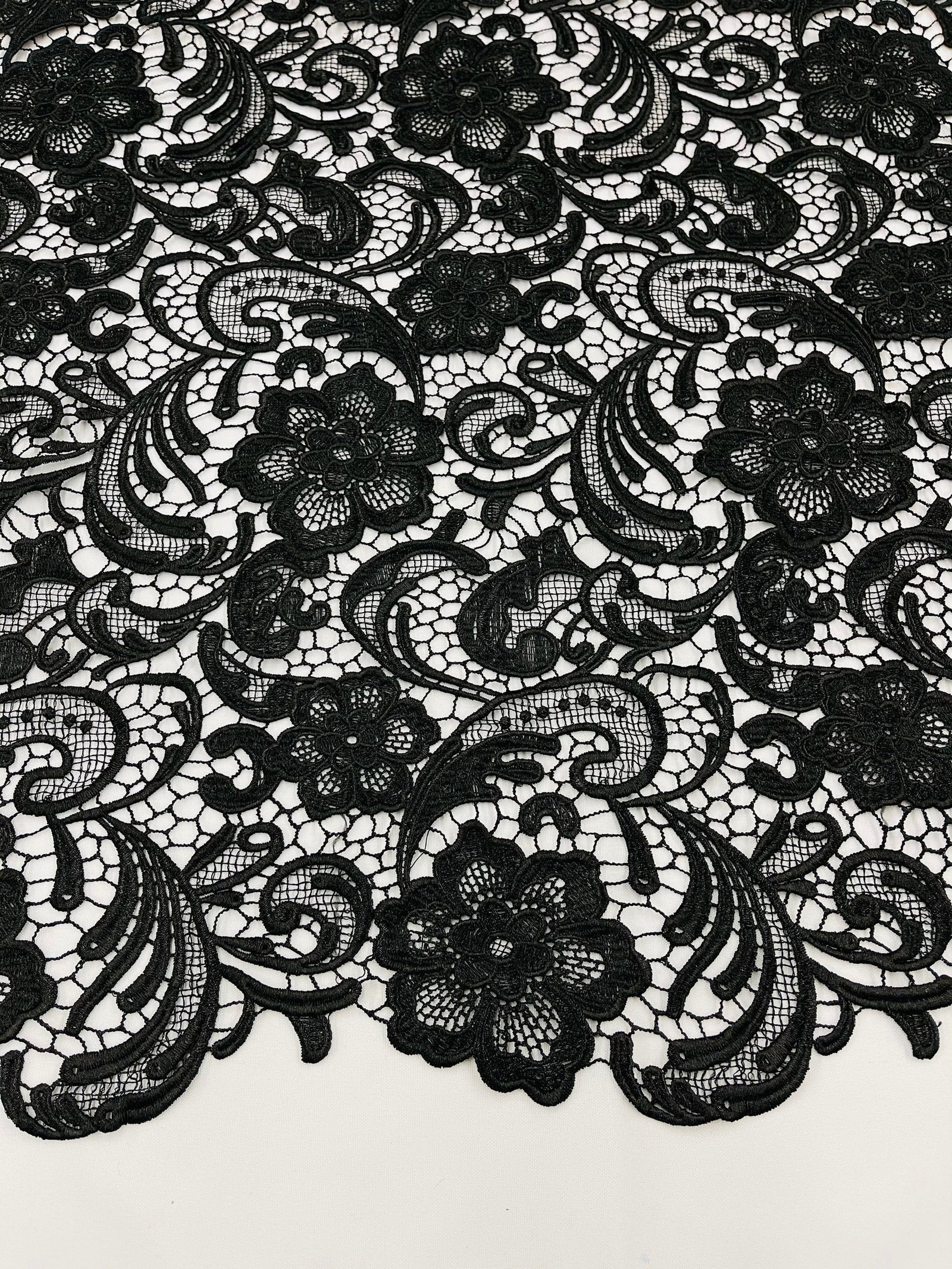 Black Guipure Lace Fabric Floral Bridal Lace Guipure Wedding Dress by