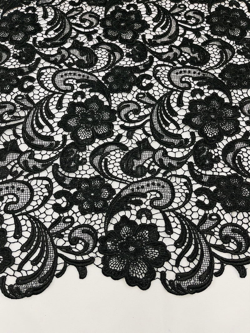 Black Guipure Lace Fabric Floral Bridal Lace Guipure Wedding Dress by the Yard (Pick a Size)
