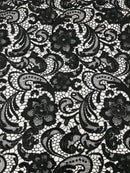 Black Guipure Lace Fabric Floral Bridal Lace Guipure Wedding Dress by the Yard (Pick a Size)