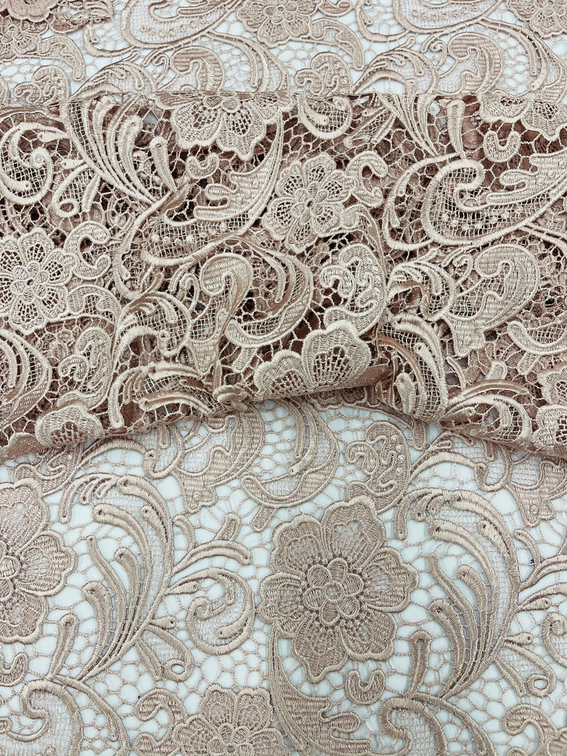 Blush Guipure Lace Fabric Floral Bridal Lace Guipure Wedding Dress by the Yard (Pick a Size)