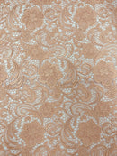 Peach Guipure Lace Fabric Floral Bridal Lace Guipure Wedding Dress by the Yard (Pick a Size)