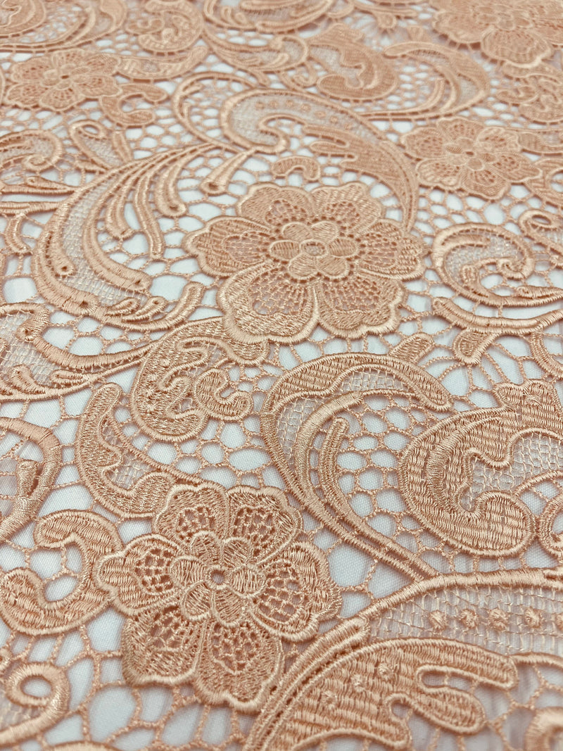 Peach Guipure Lace Fabric Floral Bridal Lace Guipure Wedding Dress by the Yard (Pick a Size)
