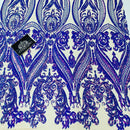 Mia's Fabrics Inc Iridescent Sequin Fabric, Embroidered With Sequins On 4 Way Stretch Mesh, Damask Design Sequin Lace Fabric (Pick a Size)