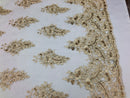 Champagne Lace Fabric - Flower/Floral Clusters Embroidered With sequins on a Mesh Lace Fabric Sold By The Yard(Pick a Size)