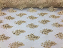 Champagne Lace Fabric - Flower/Floral Clusters Embroidered With sequins on a Mesh Lace Fabric Sold By The Yard(Pick a Size)