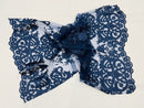 NAVY Damask Design Embroidered on Mesh Lace Fabric, Floral Bridal Lace Wedding Dress by the Yard (Pick a Size)