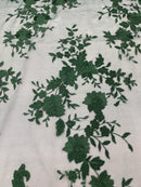 HUNTER GREEN Damask Design Embroidered on Mesh Lace Fabric, Floral Bridal Lace Wedding Dress by the Yard (Pick a Size)