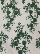 HUNTER GREEN Damask Design Embroidered on Mesh Lace Fabric, Floral Bridal Lace Wedding Dress by the Yard (Pick a Size)