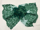 HUNTER GREEN Damask Design Embroidered on Mesh Lace Fabric, Floral Bridal Lace Wedding Dress by the Yard (Pick a Size)