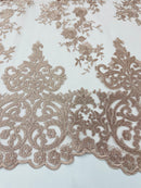 BLUSH Damask Design Embroidered on Mesh Lace Fabric, Floral Bridal Lace Wedding Dress by the Yard (Pick a Size)