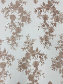 BLUSH Damask Design Embroidered on Mesh Lace Fabric, Floral Bridal Lace Wedding Dress by the Yard (Pick a Size)