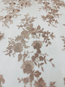 BLUSH Damask Design Embroidered on Mesh Lace Fabric, Floral Bridal Lace Wedding Dress by the Yard (Pick a Size)