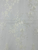 IVORY Damask Design Embroidered on Mesh Lace Fabric, Floral Bridal Lace Wedding Dress by the Yard (Pick a Size)