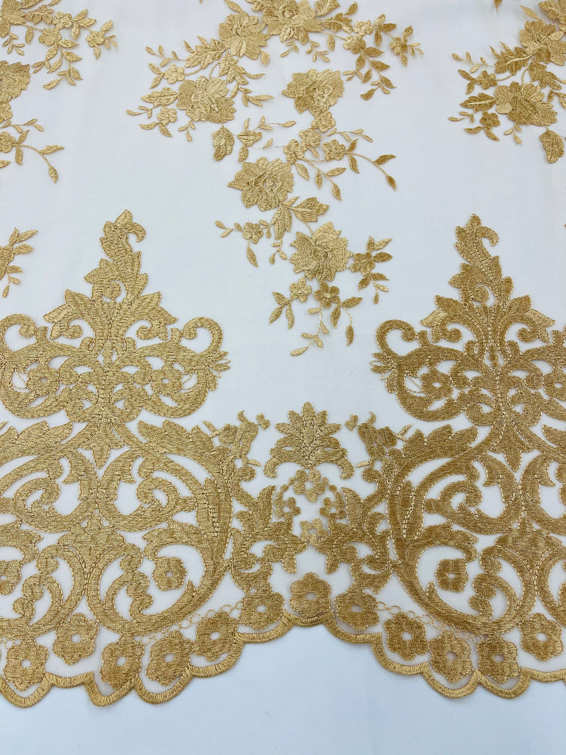 Gold floral shop lace fabric