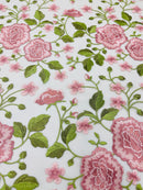 Dusty Rose Floral and Leaves Embroidery on a Mesh Lace Fabric , Floral Bridal Lace Wedding Dress by the Yard (Pick a Size)