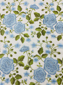 Light Blue Floral and Leaves Embroidery on a Mesh Lace Fabric , Floral Bridal Lace Wedding Dress by the Yard (Pick a Size)