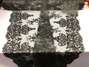 Black Damask Design Embroidered on Mesh Lace Fabric, Floral Bridal Lace Wedding Dress by the Yard (Pick a Size)