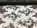 Black Damask Design Embroidered on Mesh Lace Fabric, Floral Bridal Lace Wedding Dress by the Yard (Pick a Size)