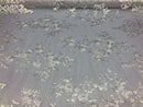 White Damask Design Embroidered on Mesh Lace Fabric, Floral Bridal Lace Wedding Dress by the Yard (Pick a Size)