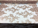 Blush Damask Design Embroidered on Mesh Lace Fabric, Floral Bridal Lace Wedding Dress by the Yard (Pick a Size)
