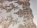 Blush Damask Design Embroidered on Mesh Lace Fabric, Floral Bridal Lace Wedding Dress by the Yard (Pick a Size)