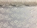 Ivory Flower Design Embroidered on Mesh Lace Fabric, Floral Bridal Lace Wedding Dress by the Yard (Pick a Size)