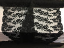 Black Flower Design Embroidered on Mesh Lace Fabric, Floral Bridal Lace Wedding Dress by the Yard (Pick a Size)