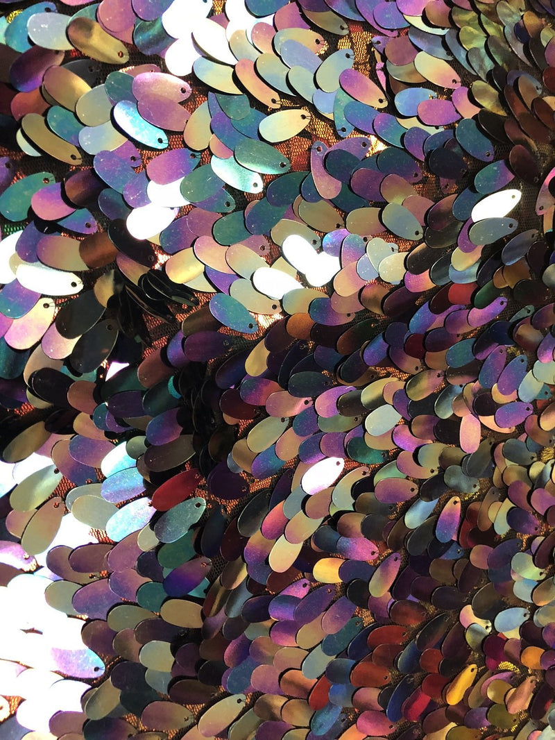 Iridescent Hologram Oval Tear Drop Sequins Fabric - Iridescent Black - Mermaid Fabrics Dresses-Nightgowns-Prom Gown (Pick a Size)