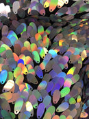 Iridescent Hologram Oval Tear Drop Sequins Fabric - Iridescent Silver - Mermaid Fabrics Dresses-Nightgowns-Prom Gown (Pick a Size)