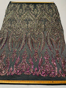 Iridescent Purple Sequins Fabric, Damask Design 4 Way Stretch Sequin Fabric on a Spandex Mesh-Prom-Gown By The Yard