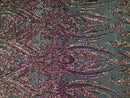 Iridescent Purple Sequins Fabric, Damask Design 4 Way Stretch Sequin Fabric on a Spandex Mesh-Prom-Gown By The Yard
