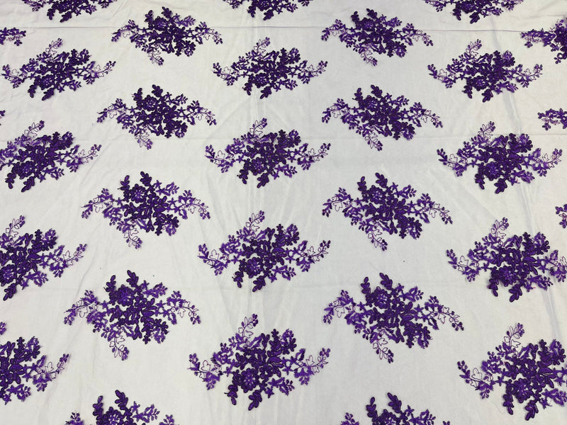 Purple Floral Lace Fabric, Embroidery on a Mesh Lace Fabric By The Yard For Gown, Wedding-Bridal-Dress