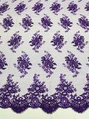 Purple Floral Lace Fabric, Embroidery on a Mesh Lace Fabric By The Yard For Gown, Wedding-Bridal-Dress