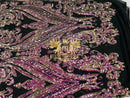 Iridescent Purple Sequins Fabric, Damask Design 4 Way Stretch Sequin Fabric on a Spandex Mesh-Prom-Gown By The Yard