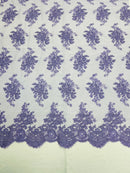 Lilac Floral Lace Fabric, Embroidery on a Mesh Lace Fabric By The Yard For Gown, Wedding-Bridal-Dress