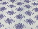 Lilac Floral Lace Fabric, Embroidery on a Mesh Lace Fabric By The Yard For Gown, Wedding-Bridal-Dress