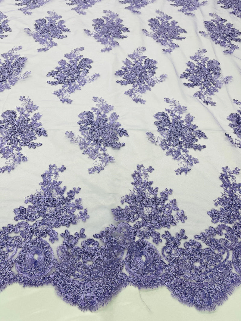 Lilac Floral Lace Fabric, Embroidery on a Mesh Lace Fabric By The Yard For Gown, Wedding-Bridal-Dress