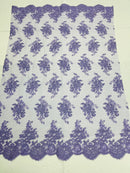 Lilac Floral Lace Fabric, Embroidery on a Mesh Lace Fabric By The Yard For Gown, Wedding-Bridal-Dress
