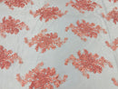 Coral Floral Lace Fabric, Embroidery on a Mesh Lace Fabric By The Yard For Gown, Wedding-Bridal-Dress