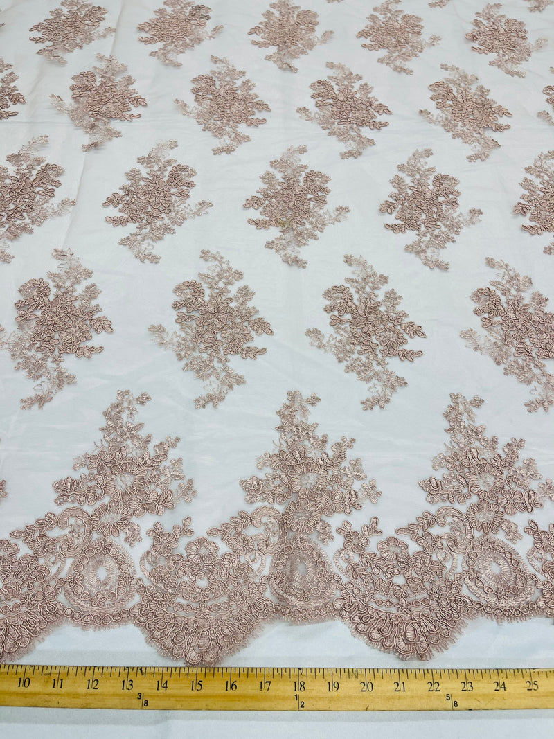 Blush Floral Lace Fabric, Embroidery on a Mesh Lace Fabric By The Yard For Gown, Wedding-Bridal-Dress