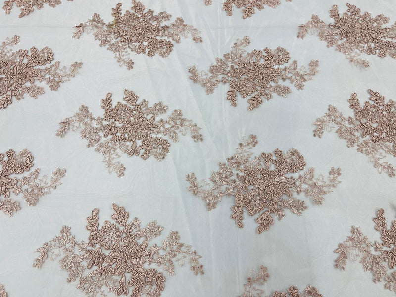 Blush Floral Lace Fabric, Embroidery on a Mesh Lace Fabric By The Yard For Gown, Wedding-Bridal-Dress