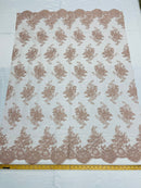 Blush Floral Lace Fabric, Embroidery on a Mesh Lace Fabric By The Yard For Gown, Wedding-Bridal-Dress