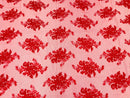 Red Floral Lace Fabric, Embroidery on a Mesh Lace Fabric By The Yard For Gown, Wedding-Bridal-Dress