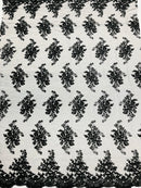 Black Floral Lace Fabric, Embroidery on a Mesh Lace Fabric By The Yard For Gown, Wedding-Bridal-Dress