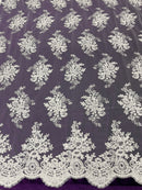 White Floral Lace Fabric, Embroidery on a Mesh Lace Fabric By The Yard For Gown, Wedding-Bridal-Dress