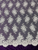White Floral Lace Fabric, Embroidery on a Mesh Lace Fabric By The Yard For Gown, Wedding-Bridal-Dress